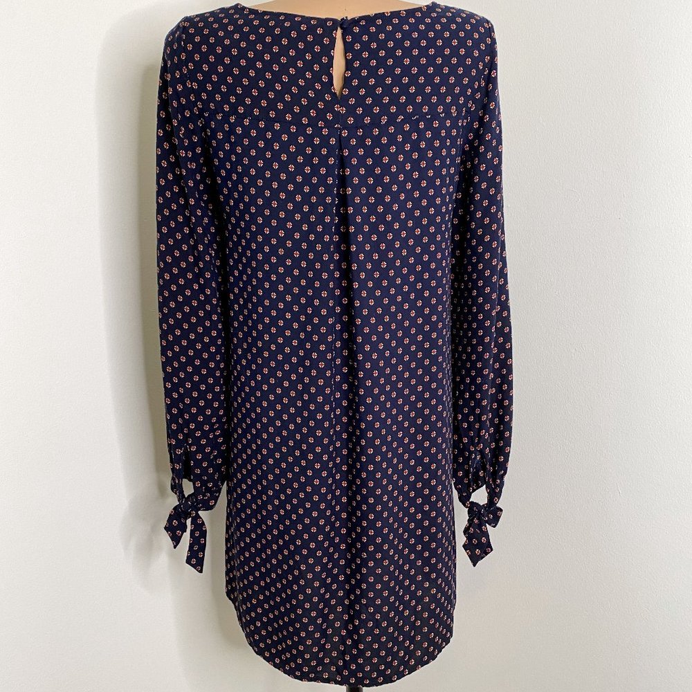 H&M Navy blue Cross Pattern Shift Dress w/ long tie sleeves sz 4 Vintage Retro - Picture 5 of 8